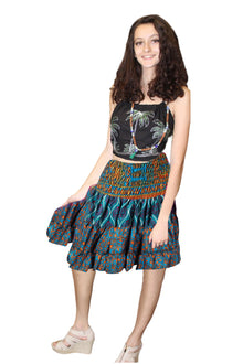  Women's Purple Blue Floral Ruched Skirt – Recycled Silk Summer Beach Skirt with Elastic Waist S/M