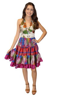  Women's Colorful Recycled Silk Skirt – Elastic Waist Summer Beach Skirt S/M