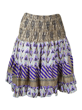 Womens Summer Ruched Skirt Beige, Purple  Beach Recycle Silk Skirts S/M