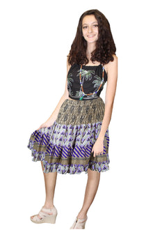  Women's Beige & Purple Floral Ruched Skirt – Recycled Silk Boho Beachwear S/M