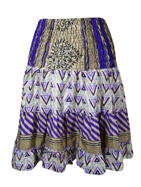 Womens Summer Ruched Skirt Beige, Purple  Beach Recycle Silk Skirts S/M