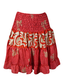  Women Boho Chic Skirt Rose Red Beach Recycle Silk Stylish Skirts S/M