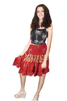  Women's Rose Red Boho Chic Skirt – Recycled Silk Stylish Beachwear S/M