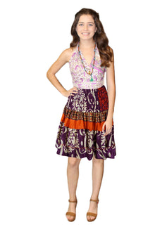  Women's Grape Purple Boho Chic Skirt – Recycled Silk Beach Skirt, Flowing Bohemian Style S/M