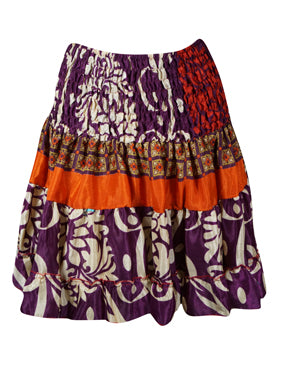 Women Boho Chic Skirt Grape Purple  Beach Recycle Silk Stylish Skirts S/M