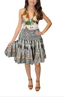  Women's Heavenly Gray Boho Chic Skirt – Recycled Silk Floral Beach Skirt, Ethereal Bohemian Style S/M