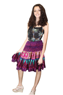  Women's Magenta Pink Boho Chic Skirt – Recycled Silk Beach Skirt, Vibrant Bohemian Style S/M