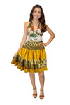 Women's Yellow Floral Ruched Recycled Silk Skirt – Elastic Waist Beach Cover-Up S/M