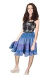 Women's Blue Floral Ruched Recycled Silk Skirt – Tufts Detail Elastic Waist Beach Cover-Up S/M