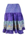 Womens Summer Ruched Skirt Purple Floral Beach Recycle Silk Skirts S/M