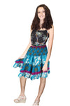 Women's Sky Blue Floral Ruched Skirt – Recycled Silk Boho Summer Beach Skirt  S/M