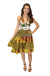 Women's Yellow Floral Smocked Ruched Skirt – Recycled Silk Boho Summer Beach Skirt S/M