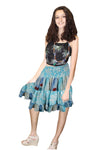 Women's Sky Blue Floral Ruched Skirt – Recycled Silk Boho Summer Beachwear Skirt S/M