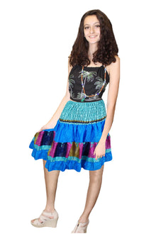  Women's Tufts Blue Floral Ruched Skirt – Recycled Silk Summer Boho Beachwear S/M
