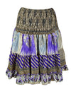 Womens Summer Ruched Skirt Beige, Purple Floral Beach Recycle Silk Skirts S/M