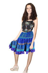 Women's Cobalt Blue Floral Ruched Skirt – Recycled Silk Summer Beach Boho Skirt S/M