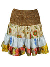Womens Summer Ruched Skirt Beige, Floral Beach Recycle Silk Skirts S/M