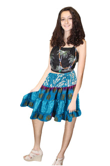  Women's Tufts Blue Floral Ruched Skirt – Recycled Silk Boho Summer Beach Skirt  S/M
