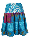 Womens Summer Ruched Skirt Tufts Blue Floral Beach Recycle Silk Skirts S/M