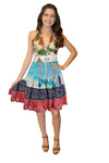 Women's Blue & Pink Floral Ruched Skirt – Recycled Silk Boho Summer Beach Skirt S/M