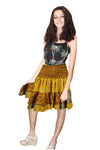 Women's Yellow & Gold Ruched Skirt – Recycled Silk Boho Summer Beach Skirt S/M