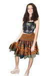 Women's Orange Floral Ruched Recycled Silk Skirt – Boho Summer Beach Skirt S/M