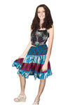 Women's Blue Floral Ruched Boho Skirt  Silk Summer Beachwear with Smocked Waist S/M