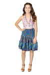 Tufts Blue Floral Ruched Recycled Silk Skirt – Women's Boho Summer Beachwear  S/M
