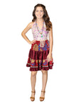 Women's Red Boho Skirt – Recycled Silk Summer Beachwear with Elastic Waist S/M