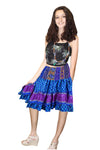 Women's Tufts Blue Floral Recycled Silk Skirt – Summer Ruched Boho Beachwear with Elastic Waist S/M