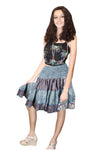 Women's Light Blue Ruched Recycled Silk Skirt – Smocked Waist Boho Beachwear S/M