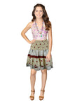 Women's Beige Dot Print Recycled Silk Skirt – Boho Chic Beachwear with Smocked Waist S/M
