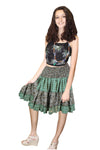 Women's Green Floral Ruched Recycled Silk Skirt – Boho Smocked Waist Summer Beachwear's/M
