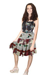Women's Red Floral Boho Skirt – Recycled Silk Beachwear with Smocked Waist S/M