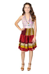 Women's Rose Red Elastic Waist Skirt – Recycled Silk Boho Summer Beachwear S/M