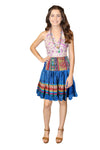 Women's Steel Blue Recycled Silk Skirt – Ruched Boho Summer Beachwear S/M