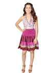 Women's Pink Recycled Silk Boho Chic Skirt – Lightweight Beachwear with Smocked Waist S/M