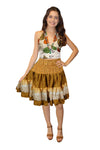 Women's Peach and Brown Recycled Silk Boho Skirt – Summer Beachwear with Ruched Waist S/M