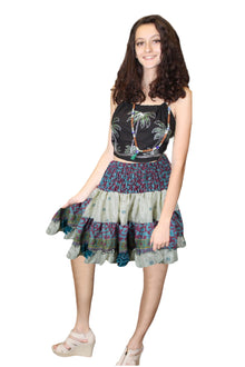  Women's Purple & White Floral Recycled Silk Skirt – Summer Ruched Boho Beachwear S/M
