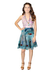 Women's Blue Floral Recycled Silk Skirt – Summer Ruched Boho Beachwear S/M