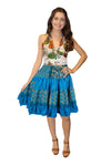 Women's Steel Blue Recycled Silk Skirt – Summer Ruched Boho Beachwear S/M
