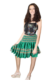  Women's Summer Skirt – Fern Green Ruched Recycled Silk Beachwear S/M