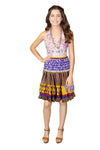 Women's Boho Beach Skirt – Purple & Green Floral Ruched Recycled Silk Skirt S/M