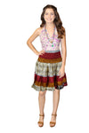 Women's Red and White Boho Chic Skirt – Recycled Silk Beachwear for Effortless Style S/M
