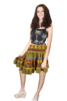  Women's Yellow Floral Ruched Skirt – Recycled Silk Boho Beachwear for Summer Days S/M
