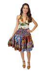 Women's Colorful Blue Floral Ruched Skirt – Boho Ruffle Beachwear for Summer Style S/M