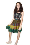 Women's Yellow & Green Floral Ruched Skirt – Boho Recycled Silk Beachwear  S/M
