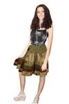 Women's Beige Leaf Print Ruched Skirt – Boho Recycled Silk Summer Beachwear S/M