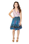 Women's Blue Floral Ruched Skirt – Boho Recycled Silk Summer Beachwear S/M