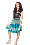 Women's Sky Blue Floral Ruched Skirt – Boho Recycled Silk Beach & Summer Skirt S/M